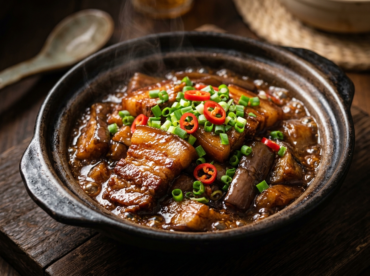 家常酱爆五花肉焖茄子